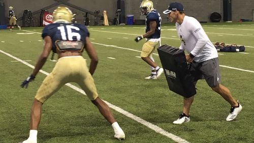 Georgia Tech cornerback Myles Sims at preseason practice in August 2019. (AJC photo by Ken Sugiura)