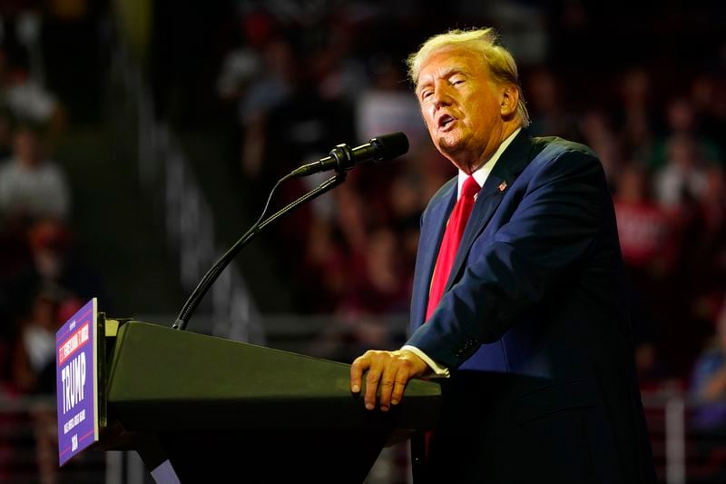Republican presidential candidate former President Donald Trump speaks at a campaign rally, Saturday, June 22, 2024, at Temple University in Philadelphia. (AP Photo/Chris Szagola)