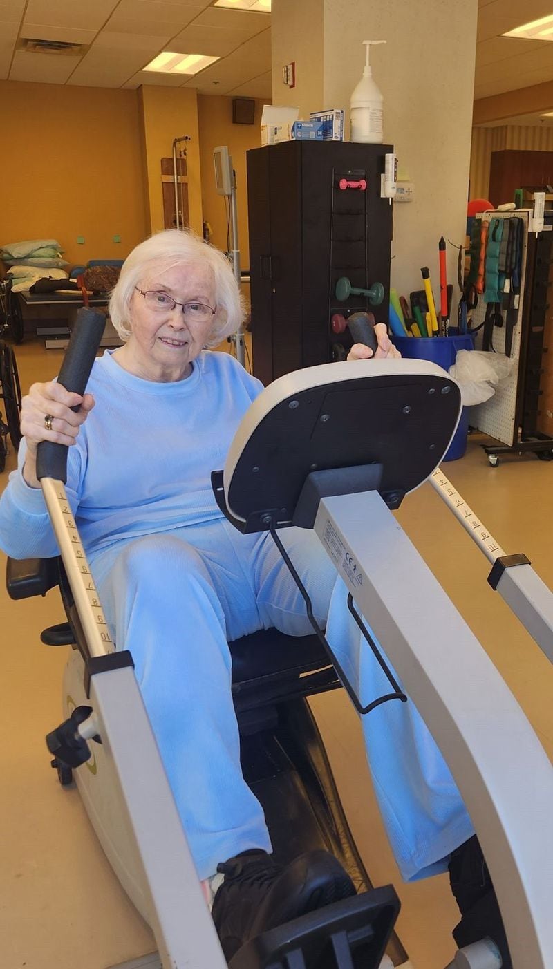 Jo Faddis engages in physical rehabilitation at Wesley Woods.