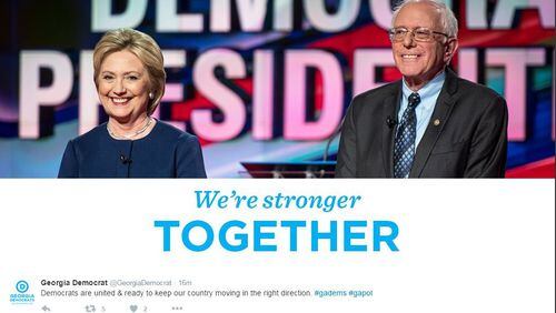 This photo was tweeted by the Democratic Party of Georgia on Tuesday shortly after Bernie Sanders endorsed Hillary Clinton for president.