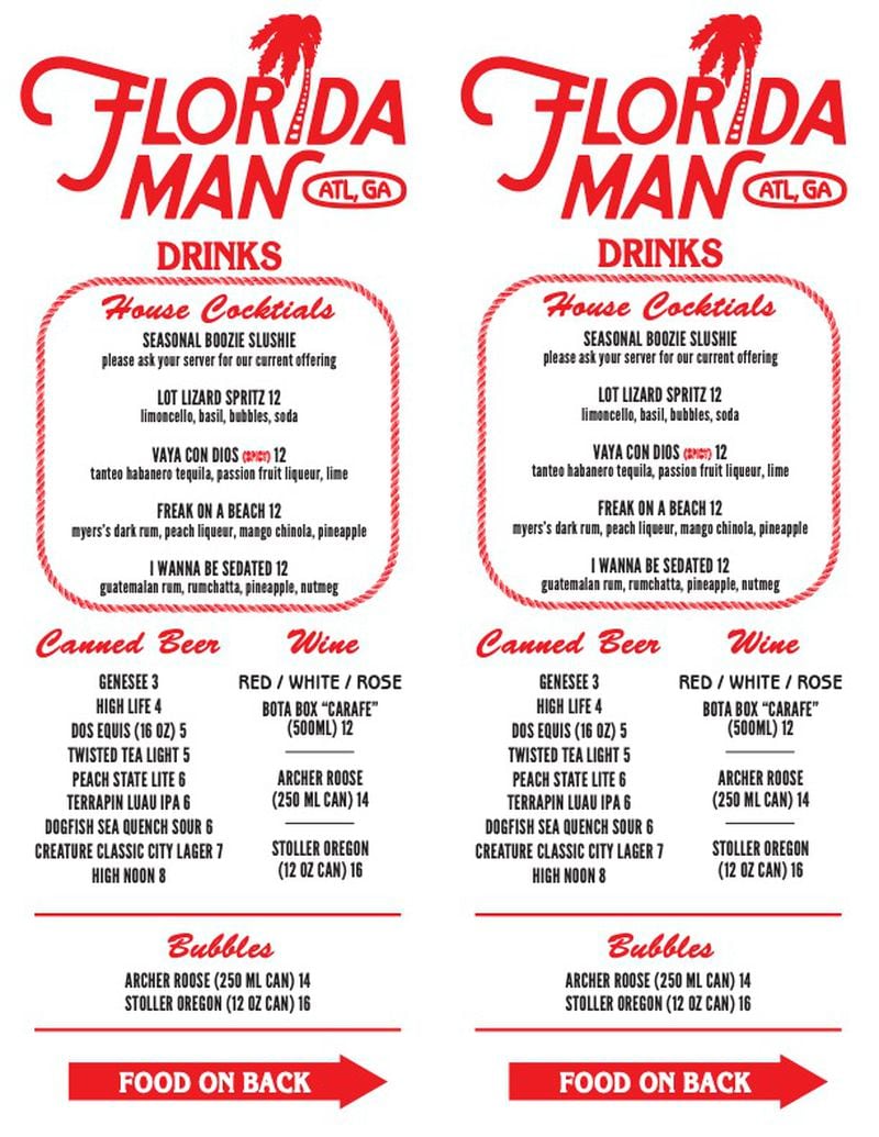 The Floridaman menu.