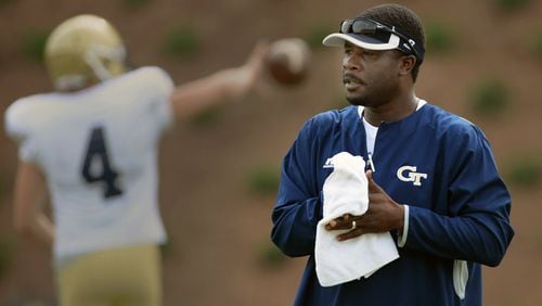 Former Georgia Tech star quarterback Joe Hamilton watches the wide receivers during a 2016 Georgia Tech football practice. (AJC file photo/Johnny Crawford)