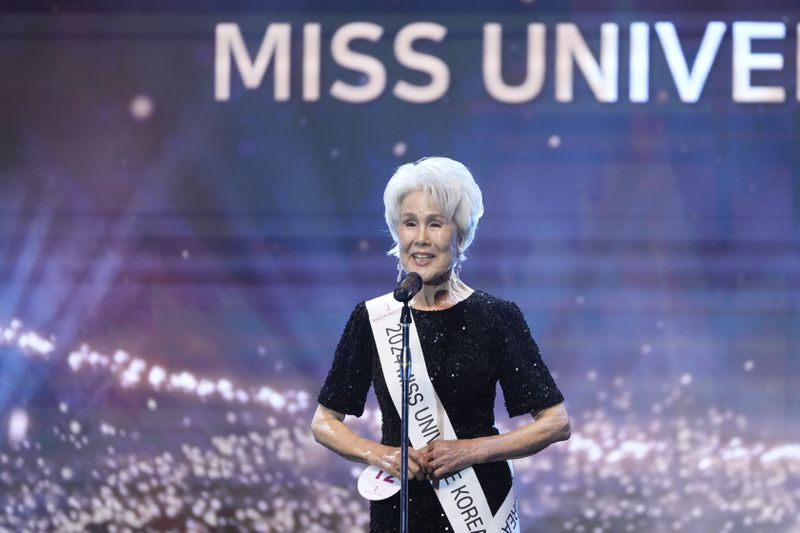 South Korean Choi Soon-hwa, 81-year-old, speaks during the 2024 Miss Universe Korea in Seoul, South Korea, Monday, Sept. 30, 2024. (AP Photo/Lee Jin-man)