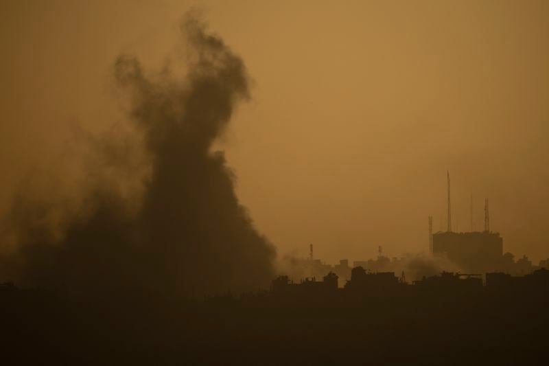 Smoke rises after an explosion in the Gaza Strip as seen from southern Israel, Saturday, June 29, 2024. (AP Photo/Leo Correa)