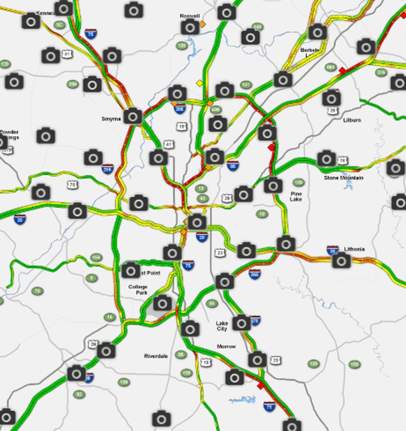 The WSB 24-hour Traffic Center map still has lots of red on most metro interstates. That isn't a good thing.