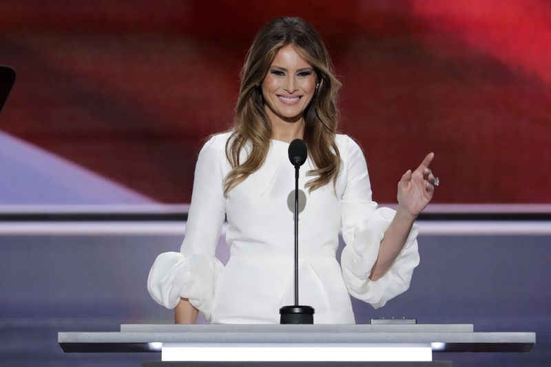 FILE - Melania Trump, wife of Republican Presidential nominee Donald Trump speaks during the opening day of the Republican National Convention in Cleveland, July 18, 2016. (AP Photo/J. Scott Applewhite)