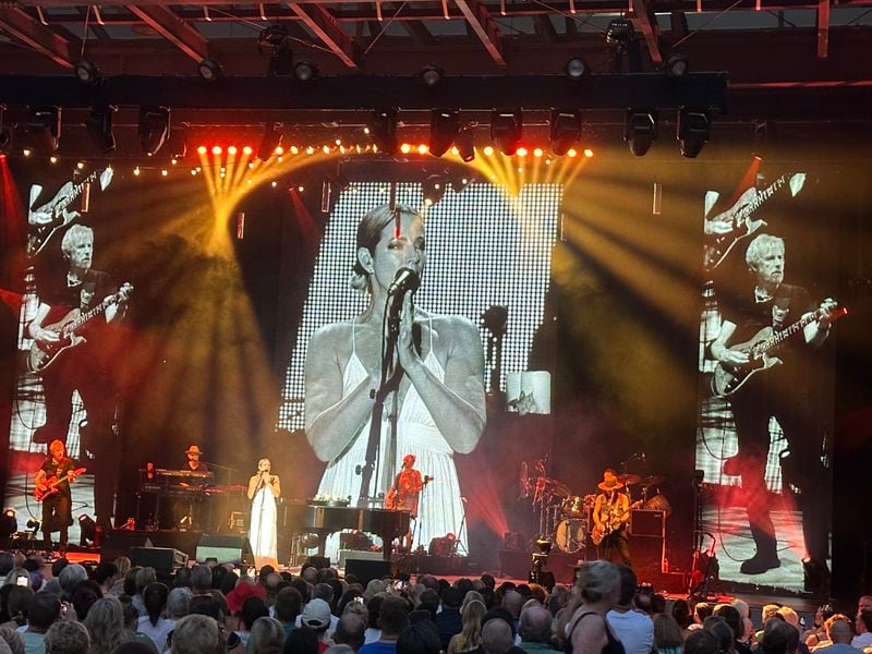 Sarah McLachlan spent the first 10 songs at Cadence Bank Amphitheatre at Chastain in a simple white flowing dress. RODNEY HO/rho@ajc.com