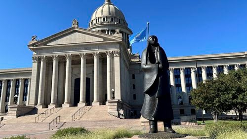 The Oklahoma State Election Board Office inside the state Capitol in Oklahoma City, was one of at least five states in the U.S. which o election officials received suspicious packages on Monday, Sept. 16, 2024. (AP Photo/Sean Murphy)