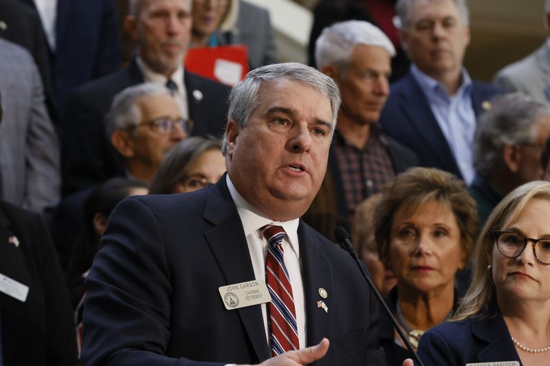 Rep. John Carson (R-Marietta) speaks during an antisemitism press conference at the Georgia State Capitol on Wednesday, February 22, 2023. (Natrice Miller/The Atlanta Journal-Constitution) 