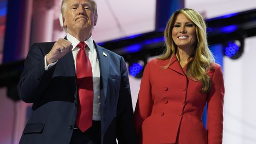 Republican presidential candidate former President Donald Trump and Melania Trump during the final day of the Republican National Convention Thursday, July 18, 2024, in Milwaukee. (AP Photo/Paul Sancya)