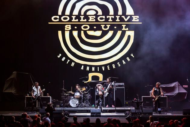 When Collective Soul appeared at Ameris Bank Amphitheatre in September on the Summer Camp with Trucks tour, celebrating the Atlanta-born band's 30th anniversary, it played in front of an enormous logo from its eponymous 1995 album that included the monster hit single "December." (RYAN FLEISHER FOR THE ATLANTA JOURNAL-CONSTITUTION)