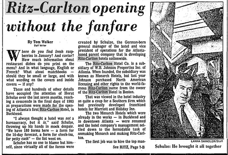  Here's a (not very good) image from the Atlanta Constitution's front page on Jan. 20, 1984, about the opening of the Ritz-Carlton, Buckhead.