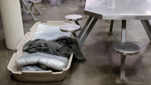 Views of a "Stack A Bunk" makeshift bed on the floor inside Fulton County Jail shown on Thursday, March 30, 2023. Plans for a new multibillion dollar facility on the 35 acre campus are underway. (Natrice Miller/ natrice.miller@ajc.com)