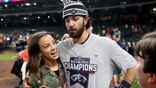 Dansby Swanson of the World Series-winning Atlanta Braves will speak during the February Marquee Monday breakfast of the Cobb Chamber on Feb. 14. Here he is with his fiancee, U.S. Soccer WNT forward Mallory Pugh. AJC file photo