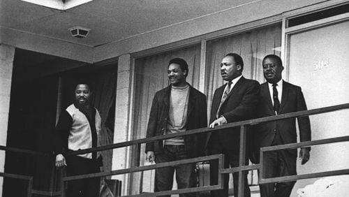 The Rev. Martin Luther King Jr. stands with other civil rights leaders on the balcony of the Lorraine Motel in Memphis, Tenn., on April 3, 1968, a day before he was assassinated at approximately the same place. From left are Hosea Williams, Jesse Jackson, King, and Ralph Abernathy. The 39-year-old Nobel Laureate was the proponent of non-violence in the 1960s American civil rights movement. King is honored with a national U.S. holiday celebrated in January.