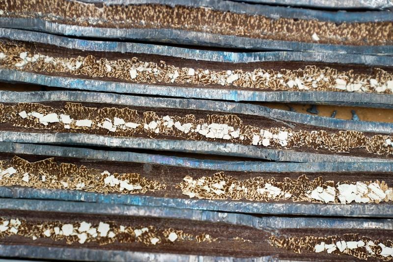 FILE - A sample of lead pipe from Flint, Mich., sits on display during a tour of the U.S. Environmental Protection Agency Center For Environmental Solutions and Emergency Response, Feb. 14, 2023, in Cincinnati. (AP Photo/Joshua A. Bickel, File)