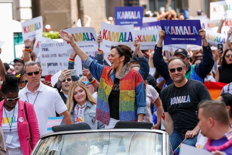 FILE - Presidential candidate and Sen. Kamala Harris waves to parade attendees during the San Francisco Pride parade, June 30, 2019, in San Francisco. (Josie Norris/San Francisco Chronicle via AP, File)