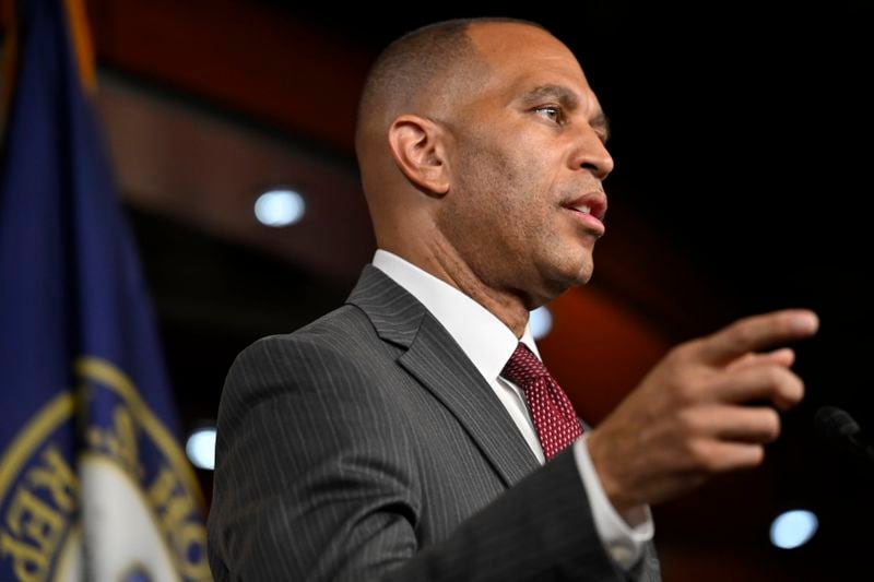 House Minority Leader Rep. Hakeem Jeffries, D-N.Y., speaks at his weekly press conference on Capitol Hill, Thursday, July 11, 2024, in Washington. (AP Photo/John McDonnell)