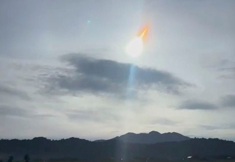 In this photo grabbed from a video, a space rock dubbed 2024 RW1 is seen over Progressive village, Gonzaga, Cagayan province, Philippines, early Thursday September 5, 2024. (Allan G. Madelar via AP)