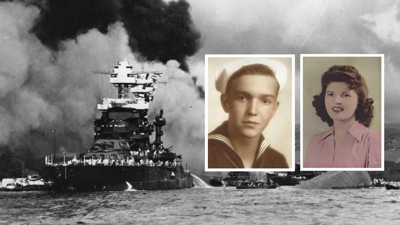 Gene and Laura Ann Blanchard had been married 18 months when Gene was killed aboard the USS Oklahoma at Pearl Harbor. Now, thanks to DNA forensics, Gene will be laid to rest in North Carolina near where his son lives. (Photo credit: Associated Press / Courtesy of the family)