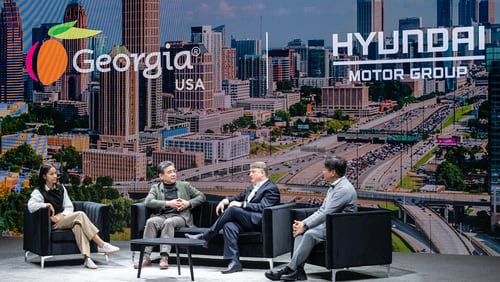 Georgia Department of Economic Development Commissioner Pat Wilson (center right) was joined by Hyundai Motor Group North American top executive José Muñoz (center left) at CES 2024 for the unveiling of the Clean Logistics Project.