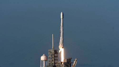 A SpaceX Falcon 9 rocket lifts off from Kennedy Space Center in Cape Canaveral, Fla., Wednesday, July 5, 2017. SpaceX launched an Intelsat satellite on the third try on Wednesday. (Craig Bailey /Florida Today via AP)