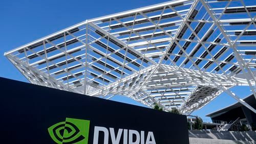 A sign for a Nvidia office building is shown in Santa Clara, Calif., Wednesday, Aug. 7, 2024. (AP Photo/Jeff Chiu)