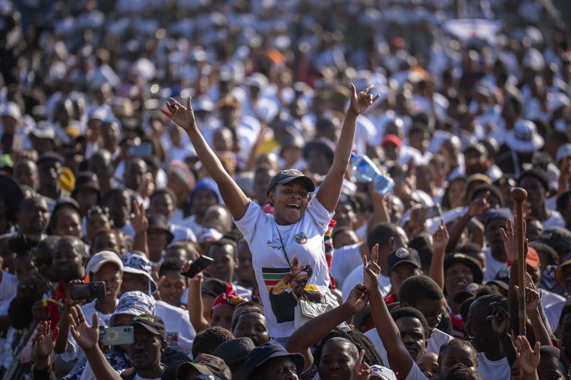 Supporters of Inkatha Freedom Party attend an election rally in Richards Bay, near Durban, South Africa, Sunday, May 26, 2024, in anticipation of the 2024 general elections scheduled for May 29. (AP Photo/Emilio Morenatti)