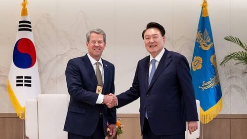 Gov. Brian Kemp met with South Korean President Yoon Suk Yeol during a trade mission to South Korea on Tuesday, June 18. File.