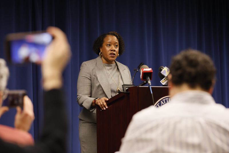 Dekalb County D.A. Sherry Boston talks to the press members on Wednesday, Jan 25, 2022, giving new details about last week’s officer involved in a shooting incident at Atlanta Public Training Center Site. Miguel Martinez / miguel.martinezjimenez@ajc.com