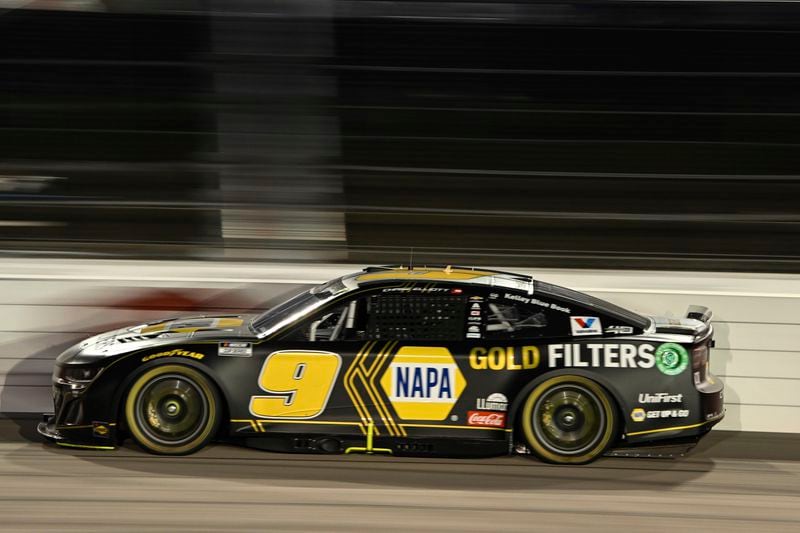 Chase Elliott steers down the front stretch during a NASCAR Cup Series auto race at Darlington Raceway, Sunday, Sept. 1, 2024, in Darlington, S.C. (AP Photo/Matt Kelley)