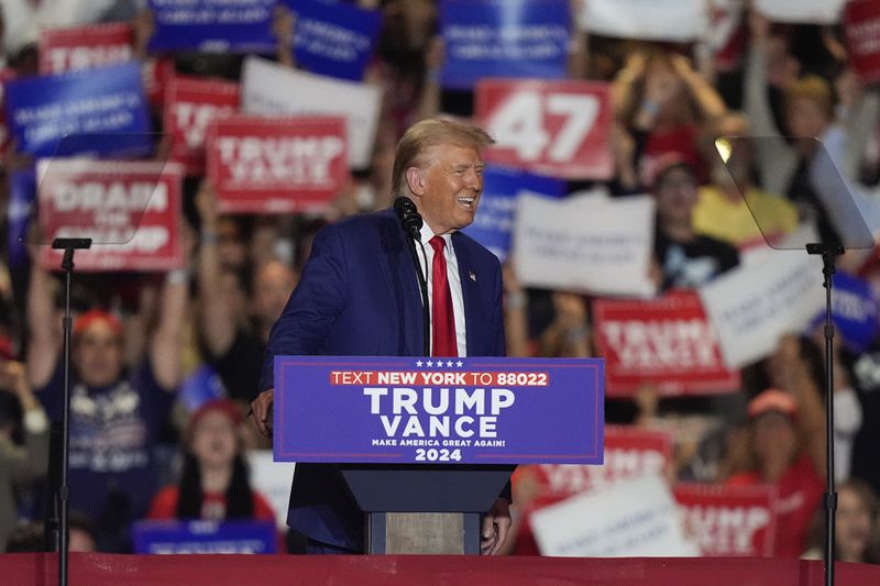 Republican presidential nominee former President Donald Trump, speaks during a campaign event, Wednesday, Sept. 18, 2024, in Uniondale, N.Y. (AP Photo/Frank Franklin II)