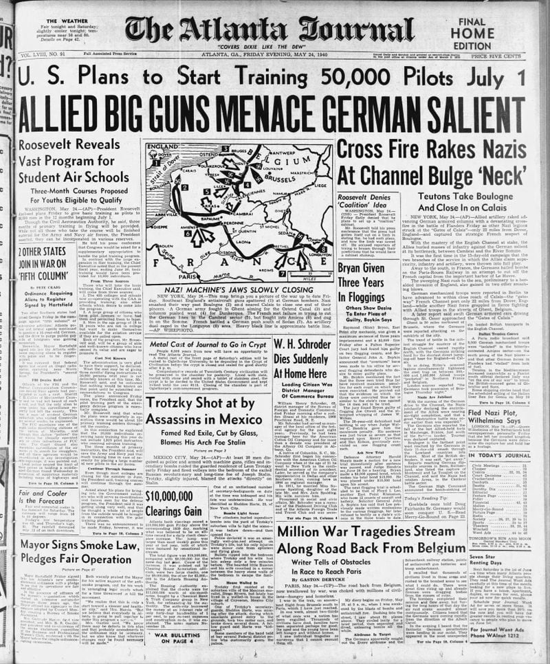 The Atlanta Journal front page on May 24, 1940.