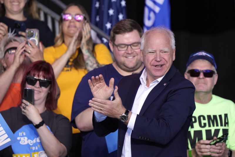 Democratic vice presidential nominee Minnesota Gov. Tim Walz waits to speak during a campaign stop at Laborfest Monday, Sept. 2, 2024, in Milwaukee. (AP Photo/Morry Gash)