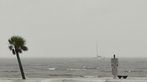 Winds and heavy downpour on Harrison County Beaches in Pass Christian, Miss. due to Hurricane Francine Wednesday, Sept. 11, 2024. (Hunter Dawkins/The Gazebo Gazette via AP)