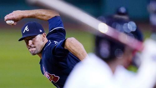 Atlanta Braves relief pitcher Darren O'Day delivers during a baseball game Monday Aug. 31, 2020, in Boston. (AP Photo/Charles Krupa)