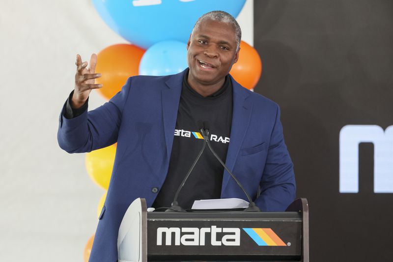 MARTA CEO Collie Greenwood speaks during a June 2023 groundbreaking ceremony for the agency's Summerhill bus rapid transit line.