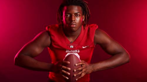 2024 AJC Super 11 Warner Robins defensive end Isaiah Gibson at Warner Robins high school, Thursday, July 25, 2024, in Warner Robins, Ga. Gibson is 5-star defensive end in the class of 2025 and a Georgia verbal commitment. (Jason Getz / AJC)
