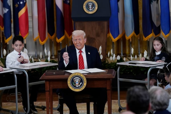 President Donald Trump speaks during an education event and executive order signing in the East Room of the White House in Washington, D.C., on Thursday, March 20, 2025. (Jose Luis Magana/AP)