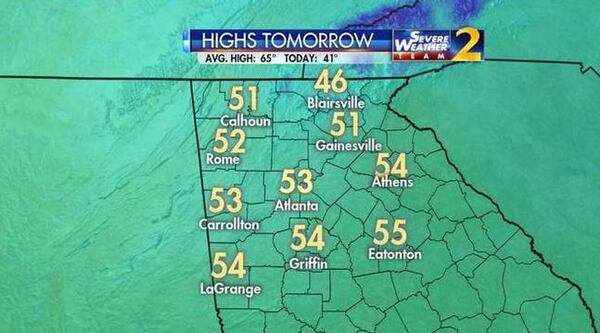 It's expected to warm up Thursday in North Georgia. (Credit: Channel 2 Action News)