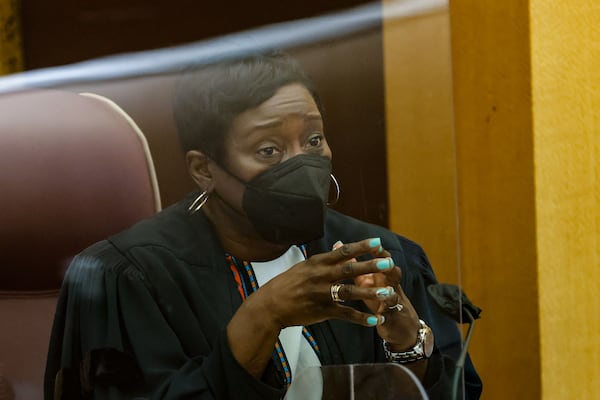 Judge Kimberly Esmond Adams speaks to attorneys during a motions hearing in the RICO case against protesters of the Atlanta Public Safety Training Center at Fulton County Courthouse on Wednesday, July 31, 2024. (Natrice Miller/ AJC)