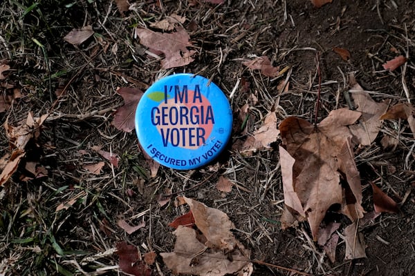 A voting pin is pictured on the campus of Howard University after the conclusion of an election night campaign watch party for Democratic presidential nominee Vice President Kamala Harris.