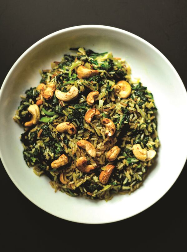 Vermicelli Rice with Spinach and Cashews is inspired by a classic Lebanese dish that’s been integrated into West African cuisine. Photo by Fatou Wagué. From “Vegan Africa: Plant-Based Recipes From Ethiopia to Senegal” by Marie Kacouchia (The Experiment, $24.95). Reprinted by permission of The Experiment.