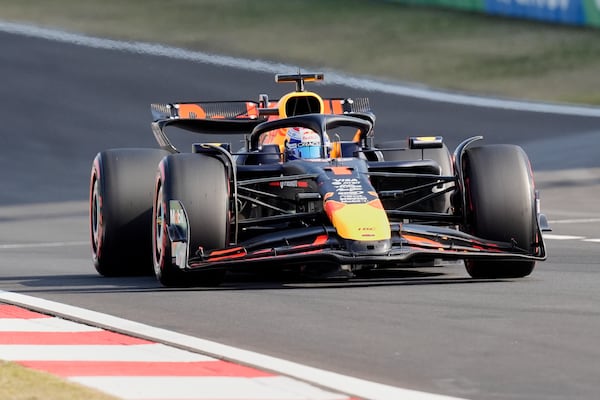 Red Bull driver Max Verstappen of the Netherlands steers his car during qualifying session for the Chinese Formula One Grand Prix at the Shanghai International Circuit, Shanghai, Saturday, March 22, 2025. (AP Photo)