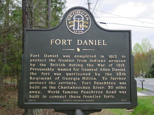 The historical marker at Fort Daniel in Gwinnett County. (Credit: Georgia Department of Community Affairs)