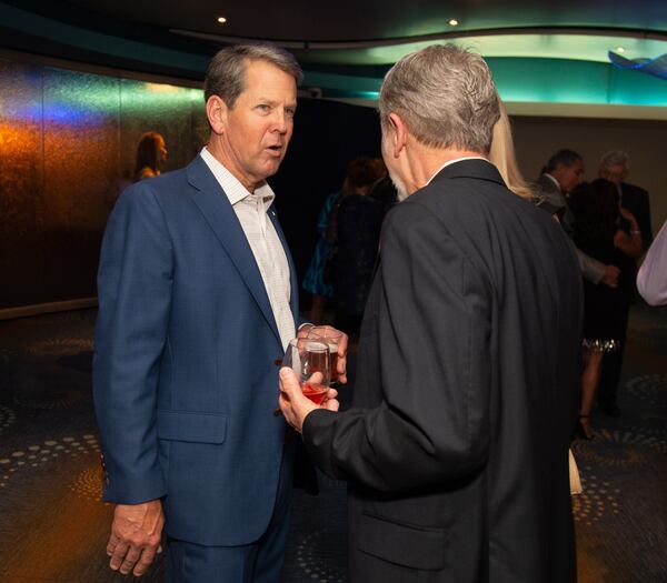 Gov. Brian Kemp at a 90th birthday party on Sunday for Home Depot co-founder Bernie Marcus. STEVE SCHAEFER / SPECIAL TO THE AJC