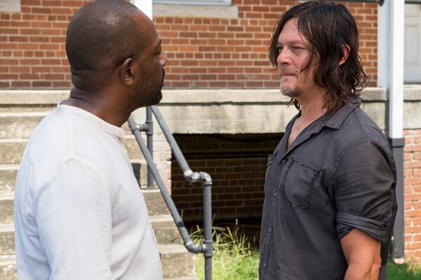  Lennie James as Morgan Jones, Norman Reedus as Daryl Dixon - The Walking Dead _ Season 7, Episode 10 - Photo Credit: Gene Page/AMC