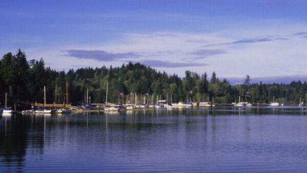 Bainbridge Island is in Puget Sound in suburban Seattle, Washington. This is a photo of the island’s Port Madison. 