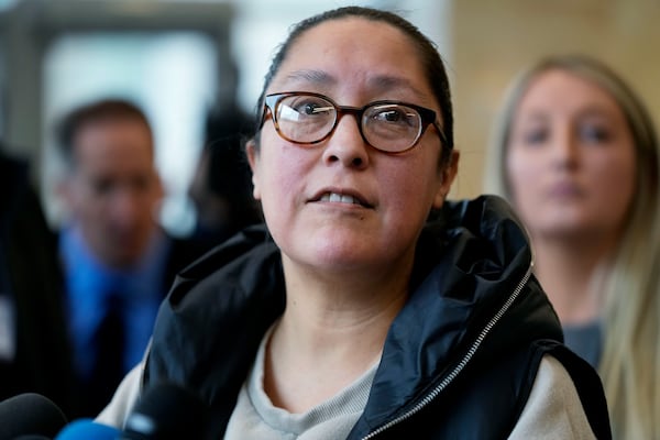 Highland Park parade survivor Ashbey Beasley talks to media after Robert E. Crimo III pleaded guilty to the Highland Park parade shooting at the Lake County Courthouse in Waukegan, Ill., Monday, March 3, 2025. (AP Photo/Nam Y. Huh, Pool)