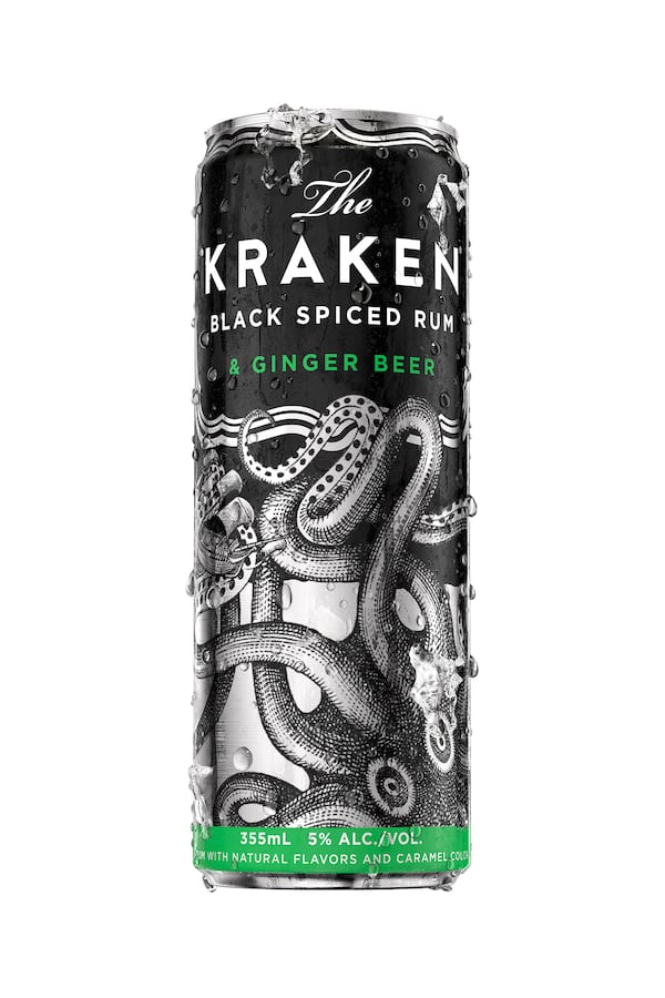 Kraken Rum's new ready-to-drink line, made with Caribbean rum, includes a canned cocktail using ginger beer, as well as another with cola and a rum punch. Courtesy of Kraken Rum